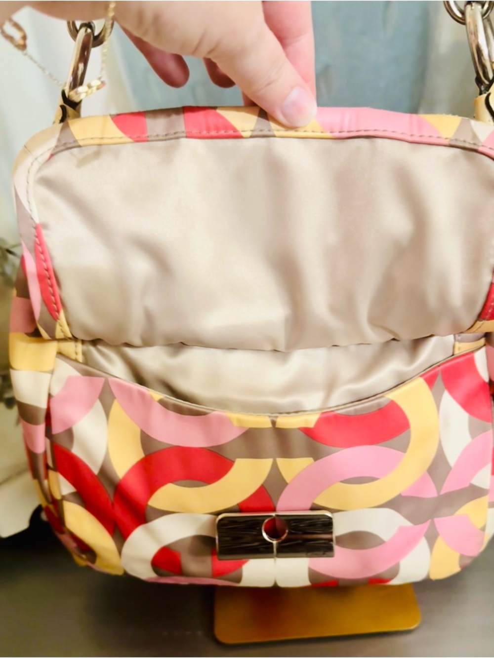 COACH Kristin Op Art Yellow Multicolor Satin Hobo Shoulder Bag 2013 #F22745 EUC - Picture 5 of 16